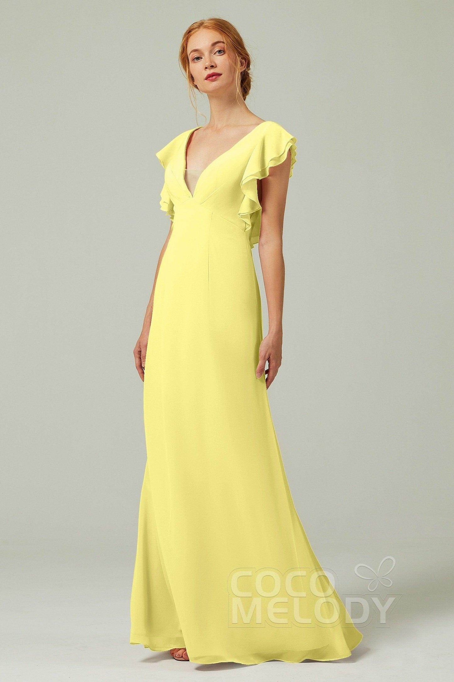 Sheath-Column Floor Length Chiffon Bridesmaid Dress CB0304 - COCOMELODY