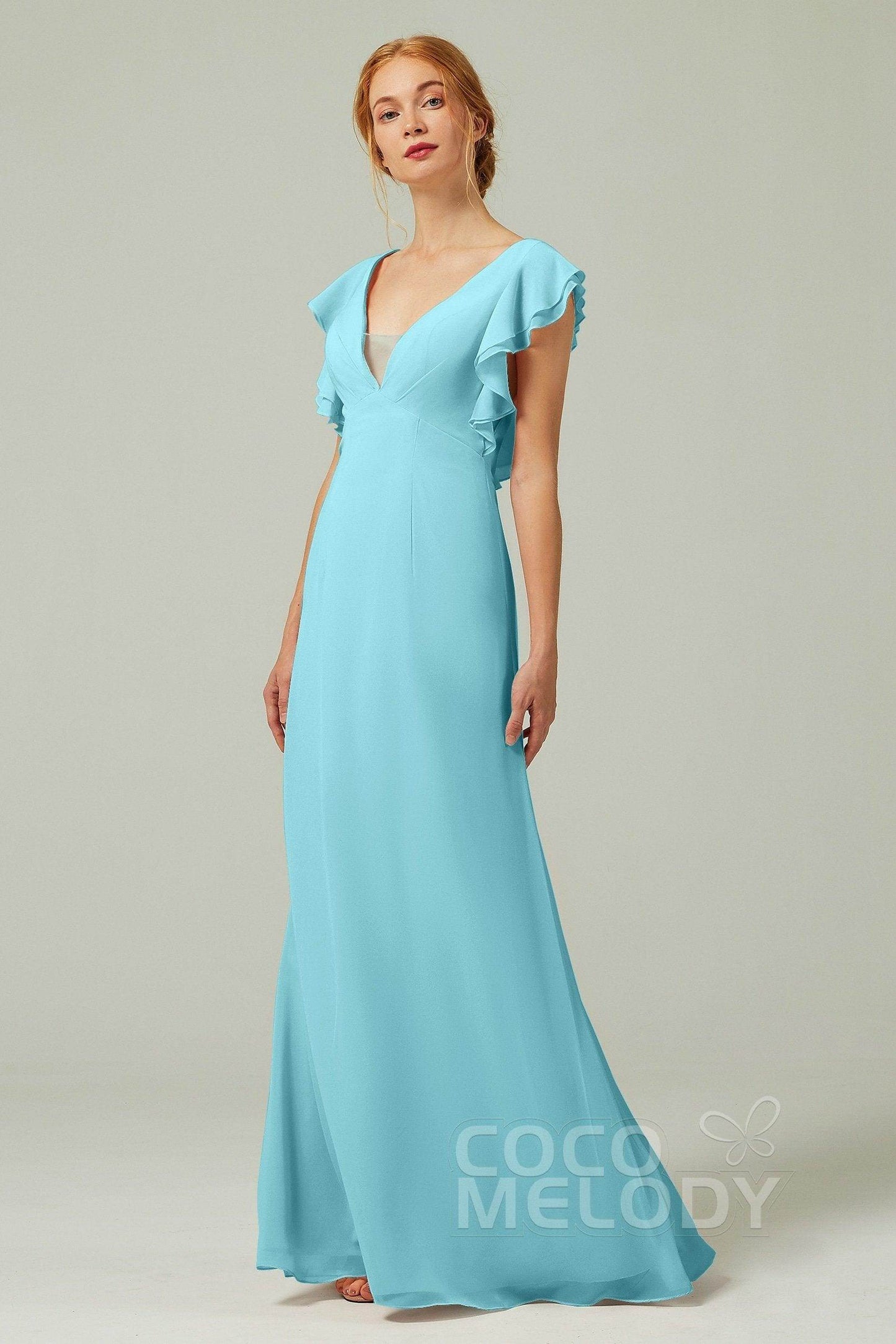 Sheath-Column Floor Length Chiffon Bridesmaid Dress CB0304 - COCOMELODY
