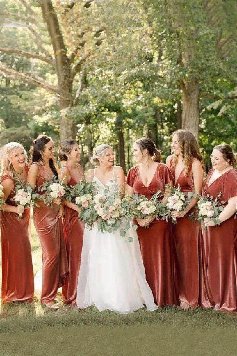 A-Line Maxi Velvet Bridesmaid Dress 658543548708 - COCOMELODY