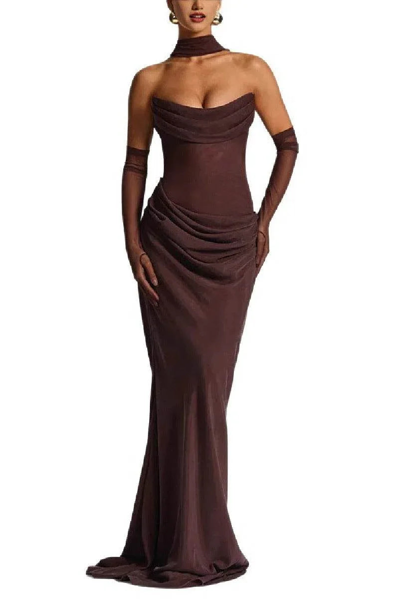 Sheath Maxi Satin Wedding Guest Dress Strapless Ruched Formal Gown COCOMELODY 972310810695, Bitter Chocolate Sheath Maxi Satin Wedding Guest Dress Strapless Ruched Formal Gown COCOMELODY 972310810695, Bitter Chocolate