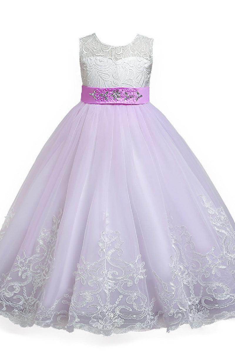 A-line floor length tulle lace flower girl dress 621667738228 - COCOMELODY