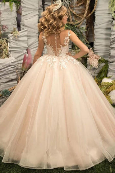 Floor Length A-Line Illusion Applique Flower Girl Dresses 673761187442 - 7 Days / As Picture / 2 - COCOMELODY