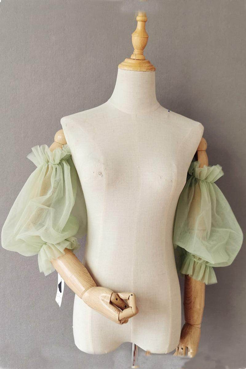 Avocado Green wedding Accessories Summer Sun Protection Sleeve Soft yarn ruffled puffy sleeve Lantern sleeve all matching sleeves 648016981269 - COCOMELODY