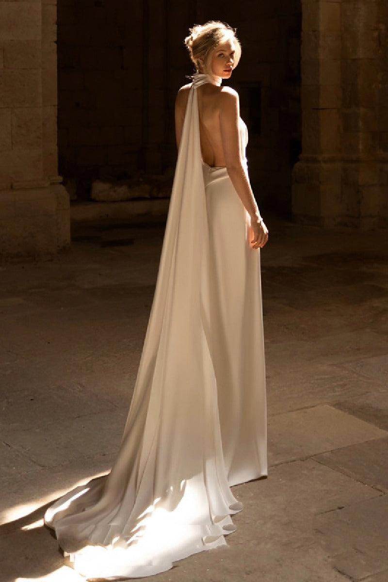 Sheath-Column Sweep-Brush Train Elastic Cloth Wedding Dress 816860315146 - COCOMELODY