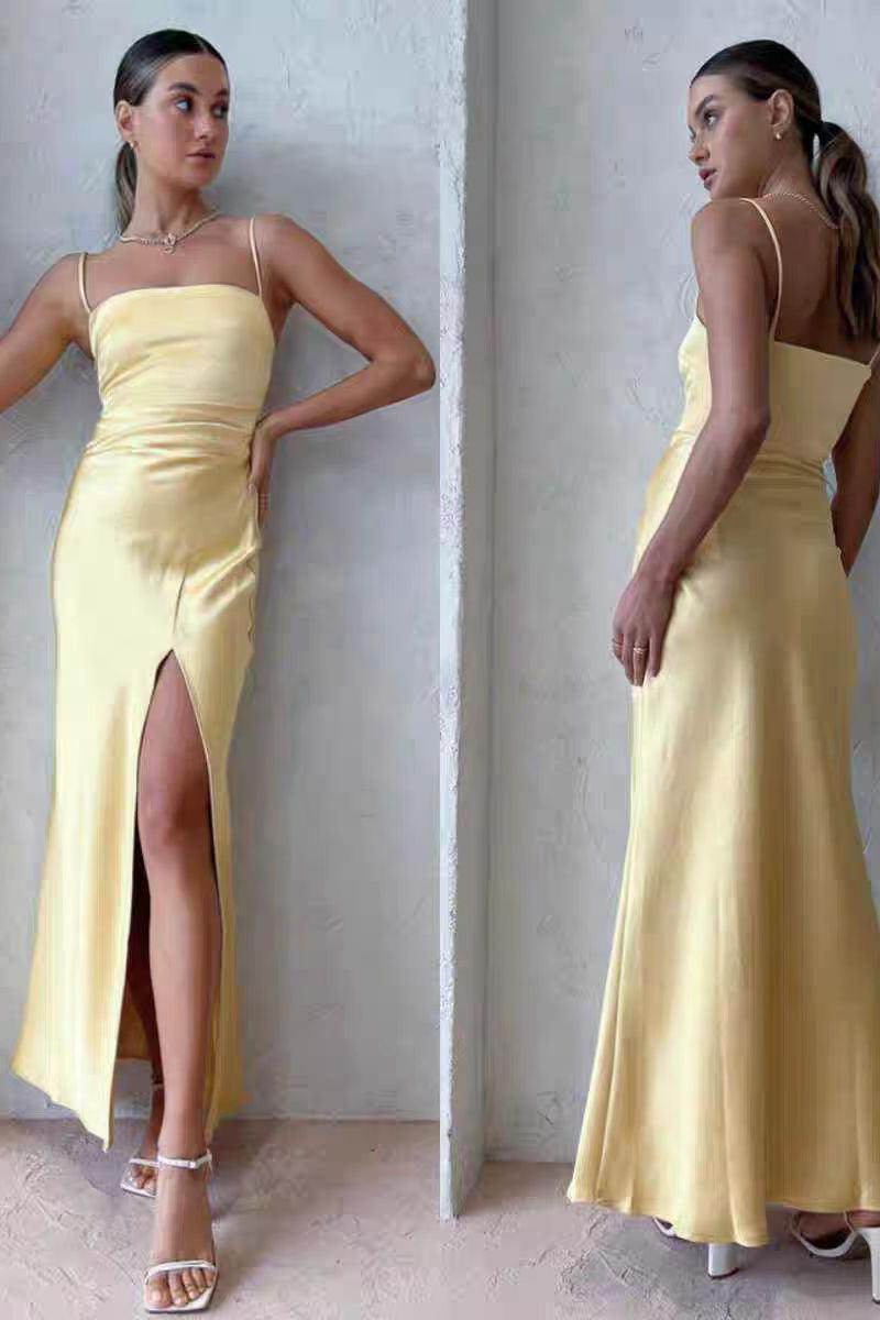 Sheath-Column Maxi Elastic Silk like Satin Bridesmaid Dress 818471162978 - COCOMELODY