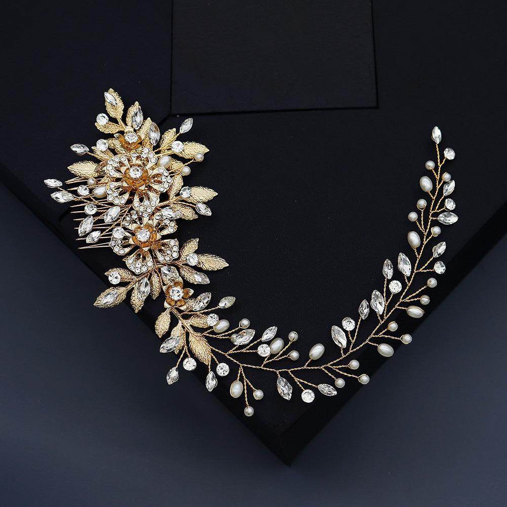 Hollow flower Pearl hair comb vintage gold hair comb 625233072059 - COCOMELODY