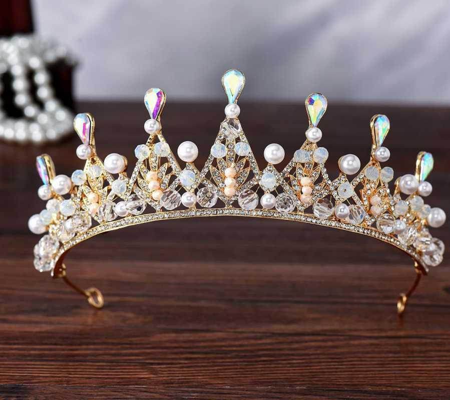 Bridal handmade Pearl tiara Pop Crystal accessories Princess headband Alloy rhinestone Women's Tiara 625613705276 - COCOMELODY