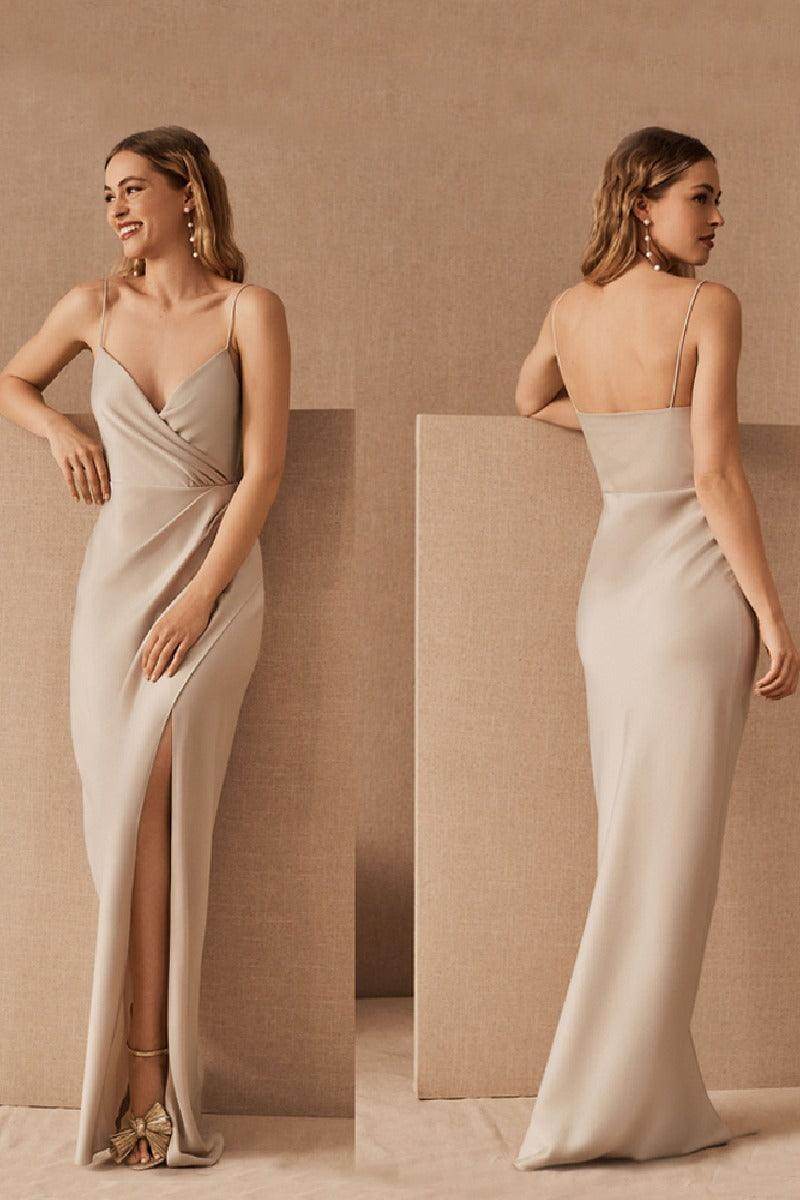 A-Line Maxi Stretch Satin Bridesmaid Dress 658382593437 - COCOMELODY