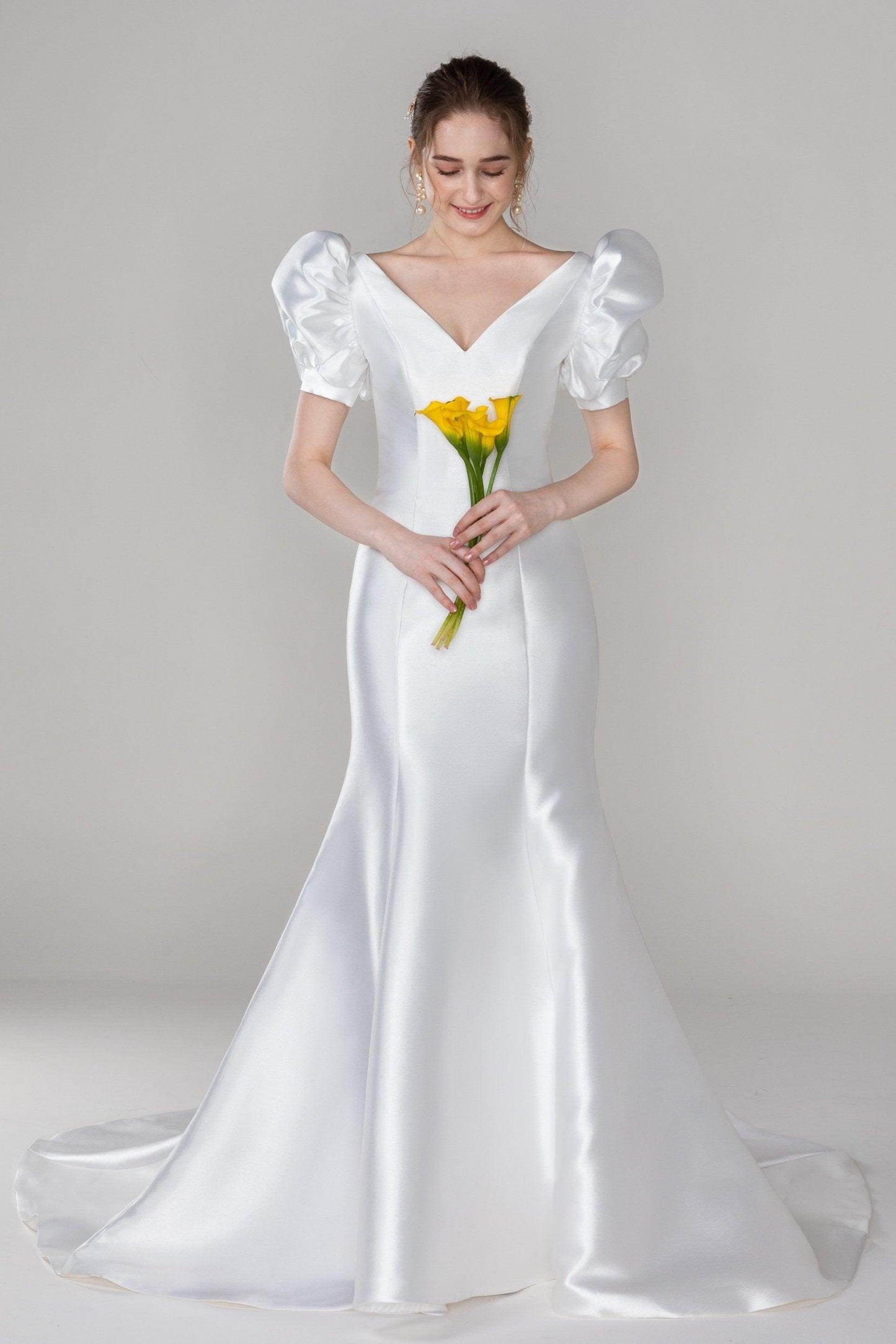 Trumpet-Mermaid Court Train Mikado Wedding Dress CW2523 - COCOMELODY