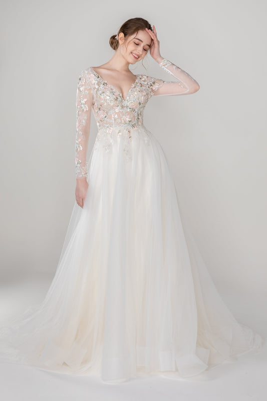 A-Line Court Train Tulle Lace Wedding Dress CW2535