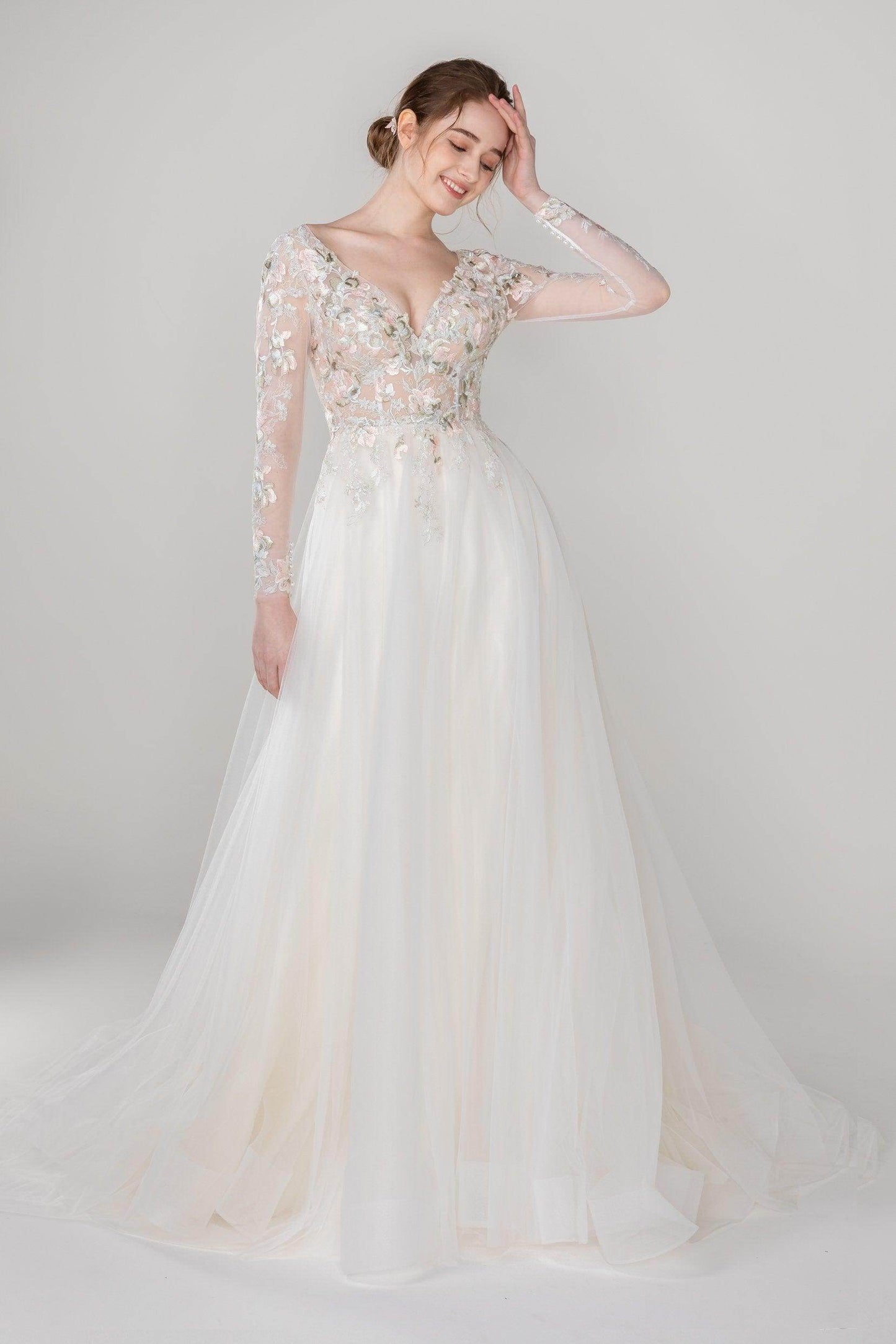 A-Line Court Train Tulle Lace Wedding Dress CW2535