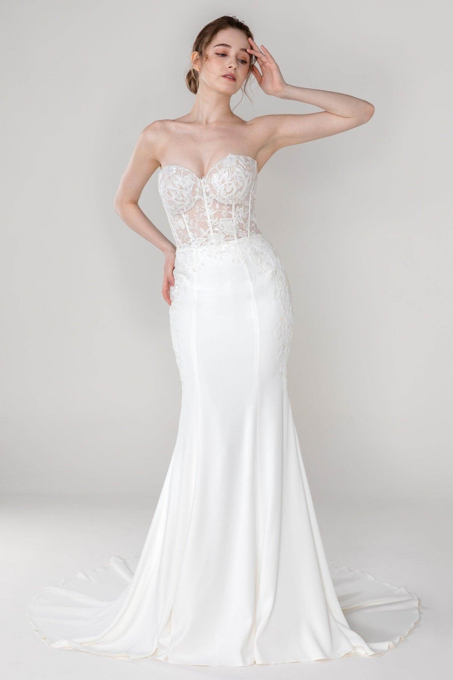Trumpet-Mermaid Court Train Stretch Satin Wedding Dress CW2447 - COCOMELODY