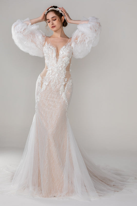 Trumpet-Mermaid Court Train Lace Wedding Dress CW2496