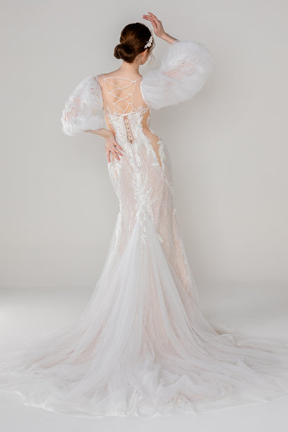 Trumpet-Mermaid Court Train Lace Wedding Dress CW2496