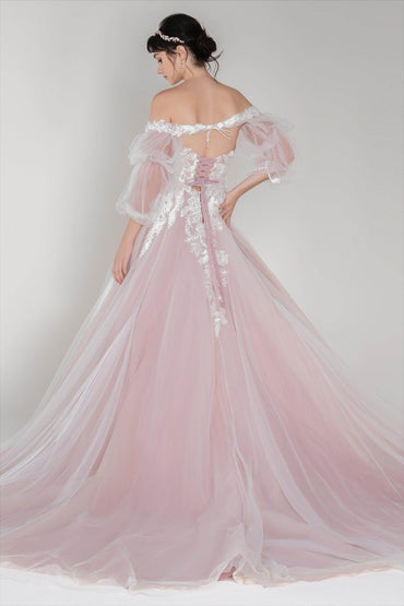 A-Line Chapel Train Tulle Wedding Dress CW2498 - COCOMELODY