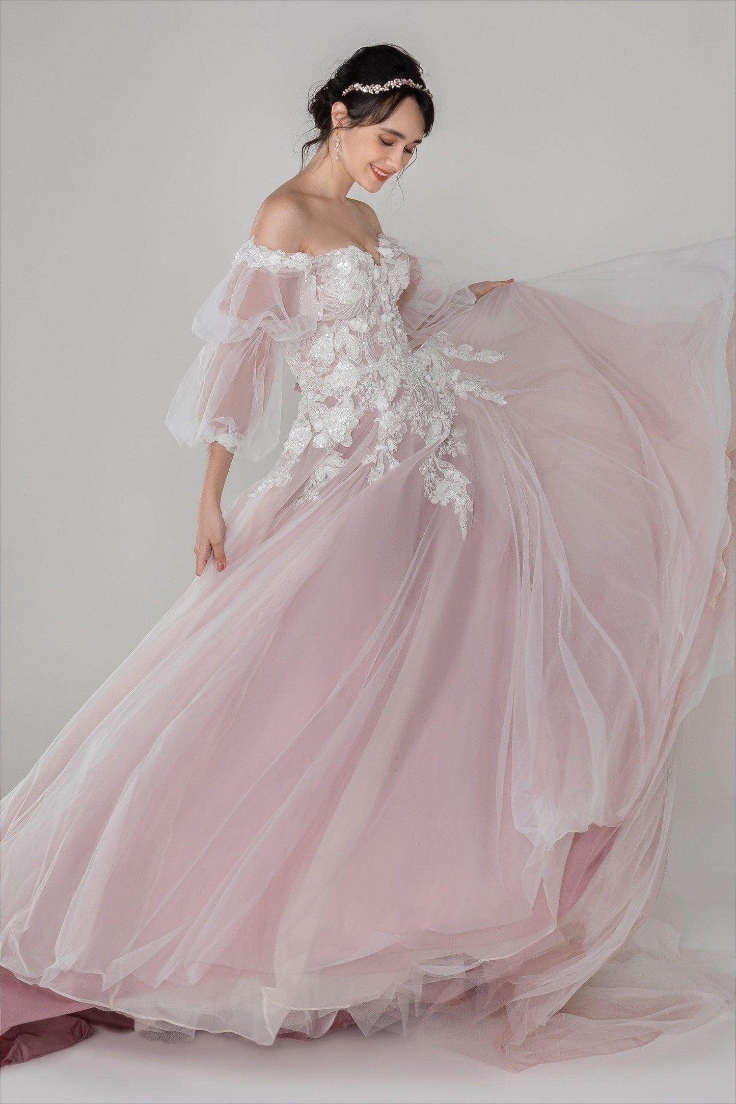 A-Line Chapel Train Tulle Wedding Dress CW2498 - COCOMELODY