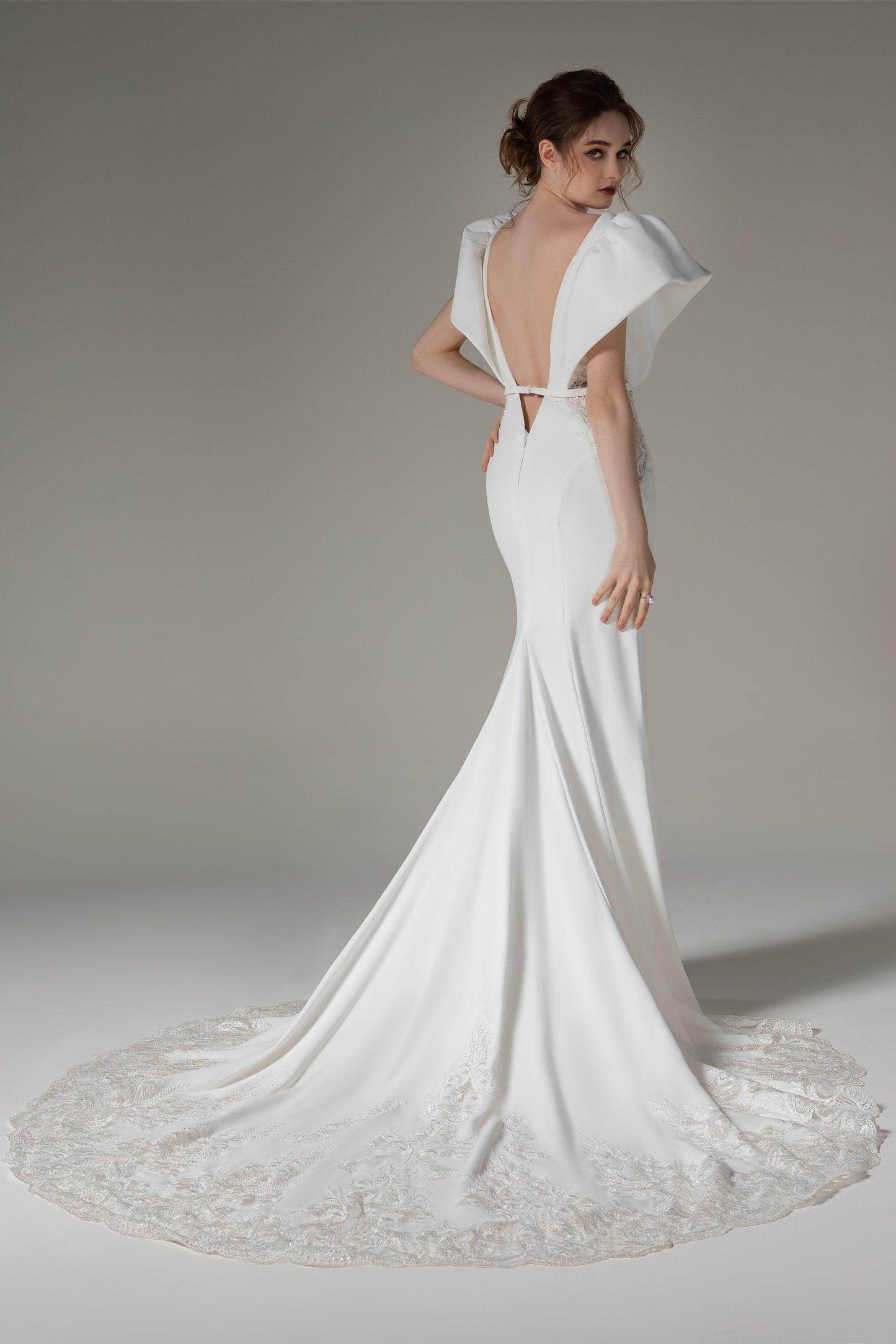 Trumpet-Mermaid Chapel Train Stretch Satin Wedding Dress CW2489 - COCOMELODY