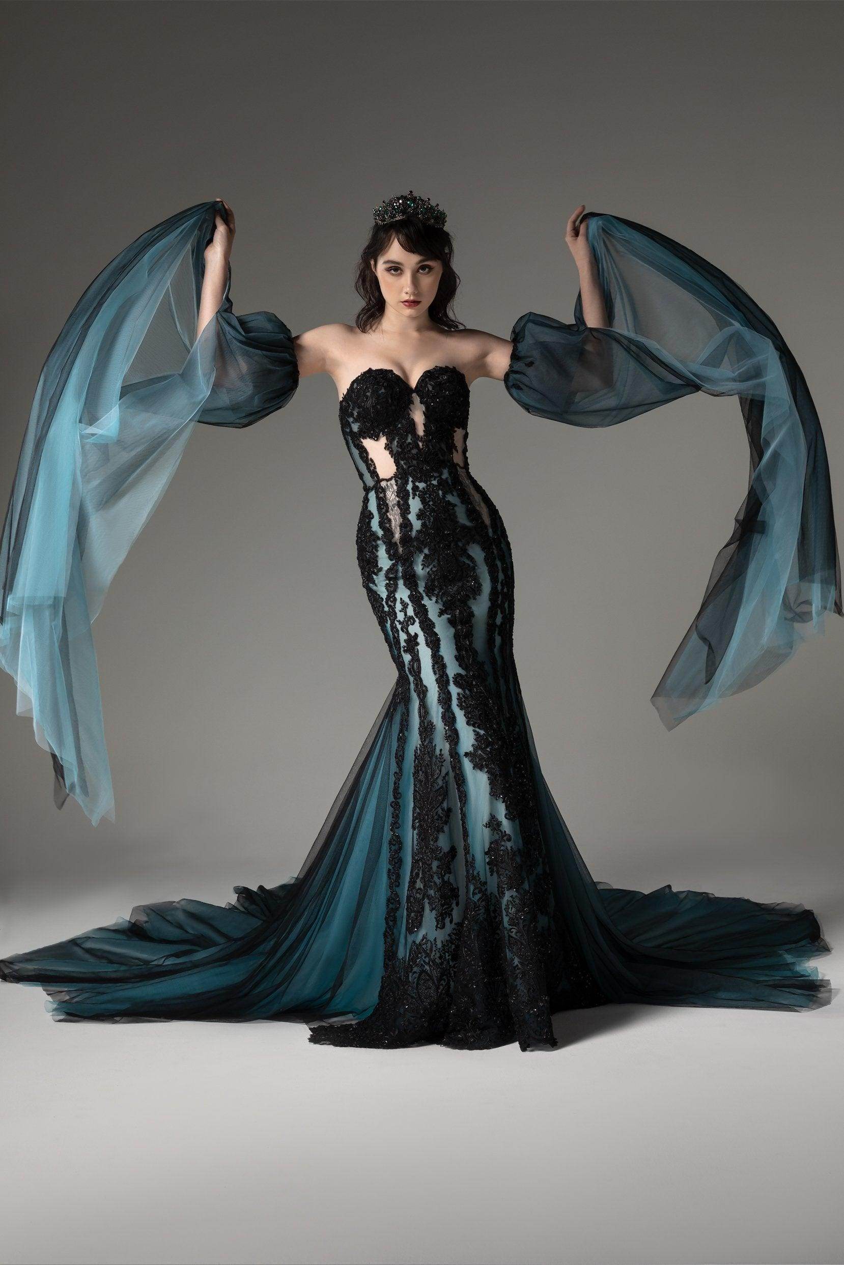 Trumpet-Mermaid Cathedral Train Tulle Wedding Dress CW2504CR - COCOMELODY