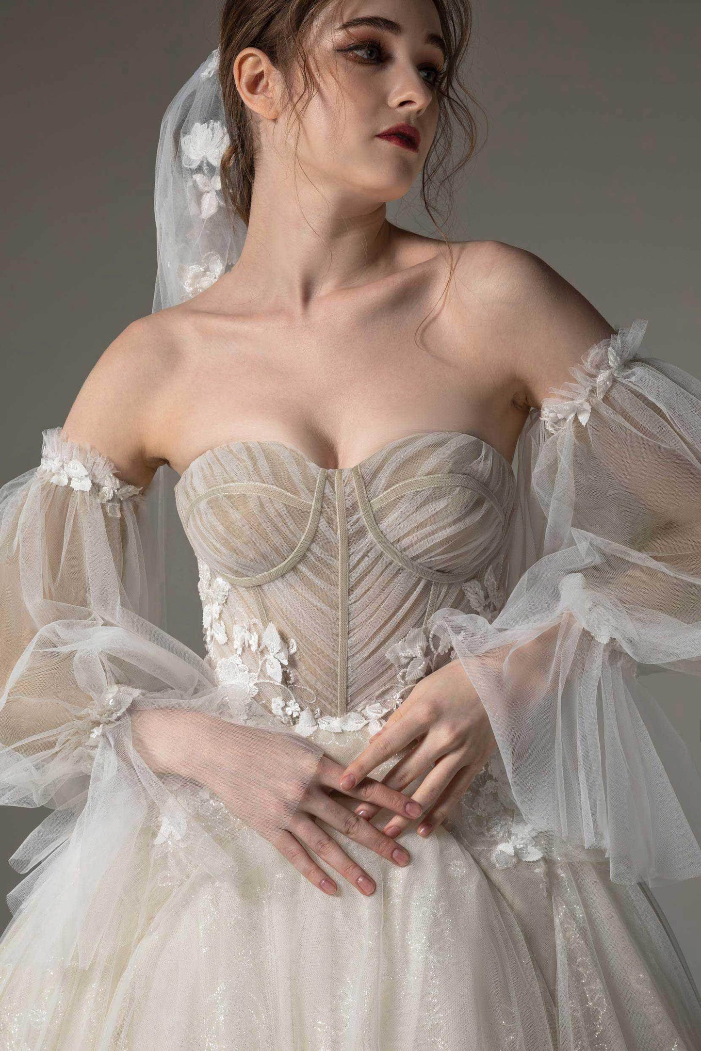 A-Line Chapel Train Tulle Wedding Dress CW2507 - COCOMELODY