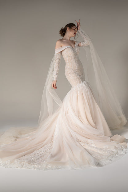 Trumpet-Mermaid Chapel Train Sequined Lace Wedding Dress CW2509