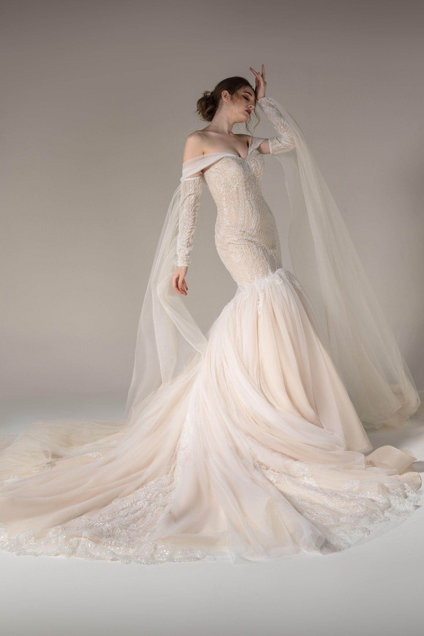 Trumpet-Mermaid Chapel Train Sequined Lace Wedding Dress CW2509 - COCOMELODY