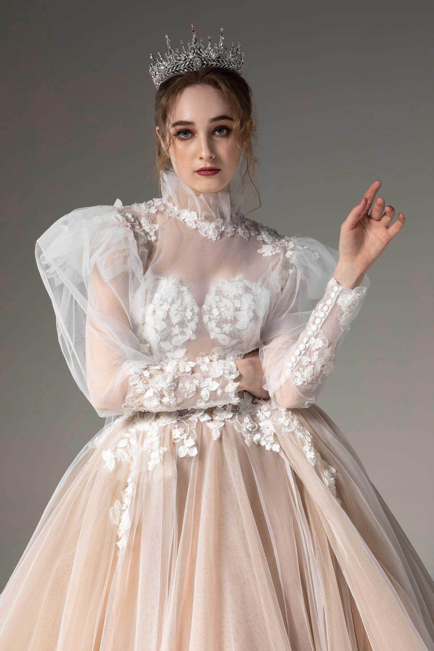Ball Gown Chapel Train Tulle Wedding Dress CW2511 - COCOMELODY