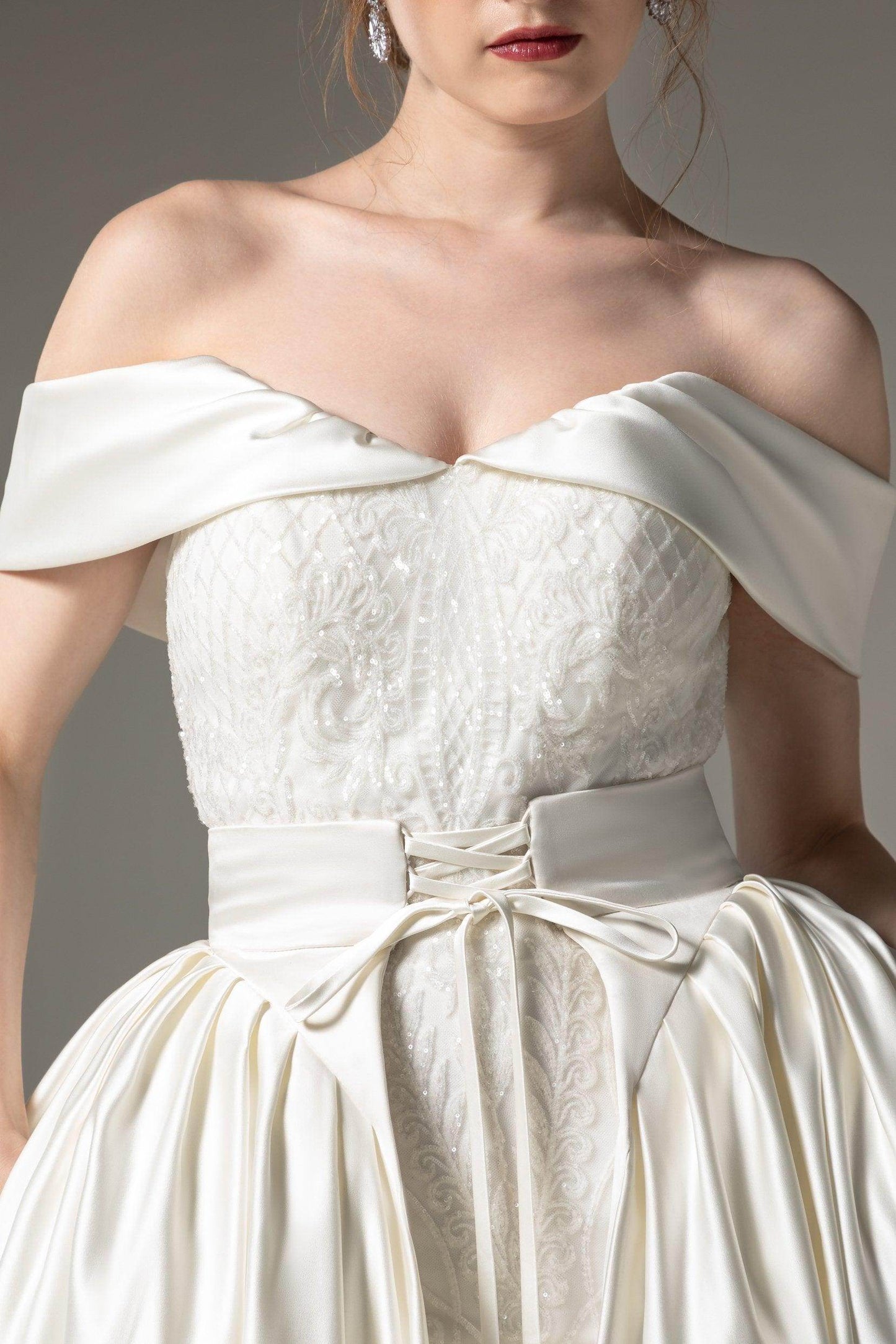Princess Chapel Train Satin Wedding Dress CW2512 - COCOMELODY