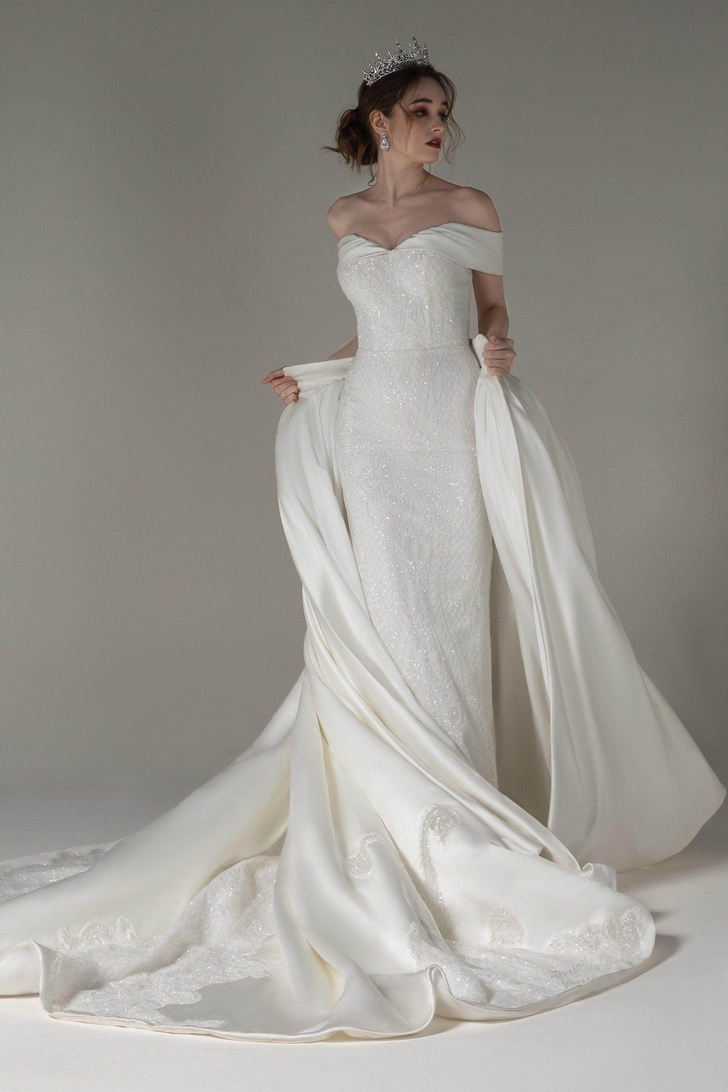 Princess Chapel Train Satin Wedding Dress CW2512 - COCOMELODY