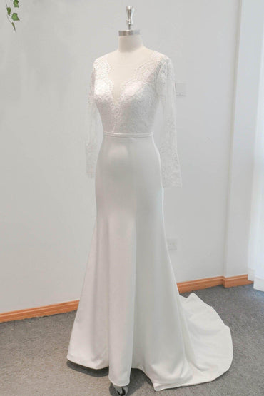 Trumpet Sweep-Brush Train Lace Elastic Cloth Wedding Dress CW2746 - COCOMELODY