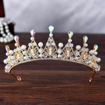 Bridal handmade Pearl tiara Pop Crystal accessories Princess headband Alloy rhinestone Women's Tiara 625613705276 - COCOMELODY