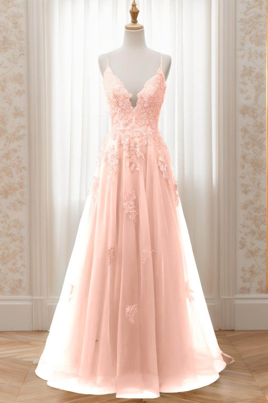 A-Line Sweep-Brush Train Tulle Prom Dress CS0463 - COCOMELODY