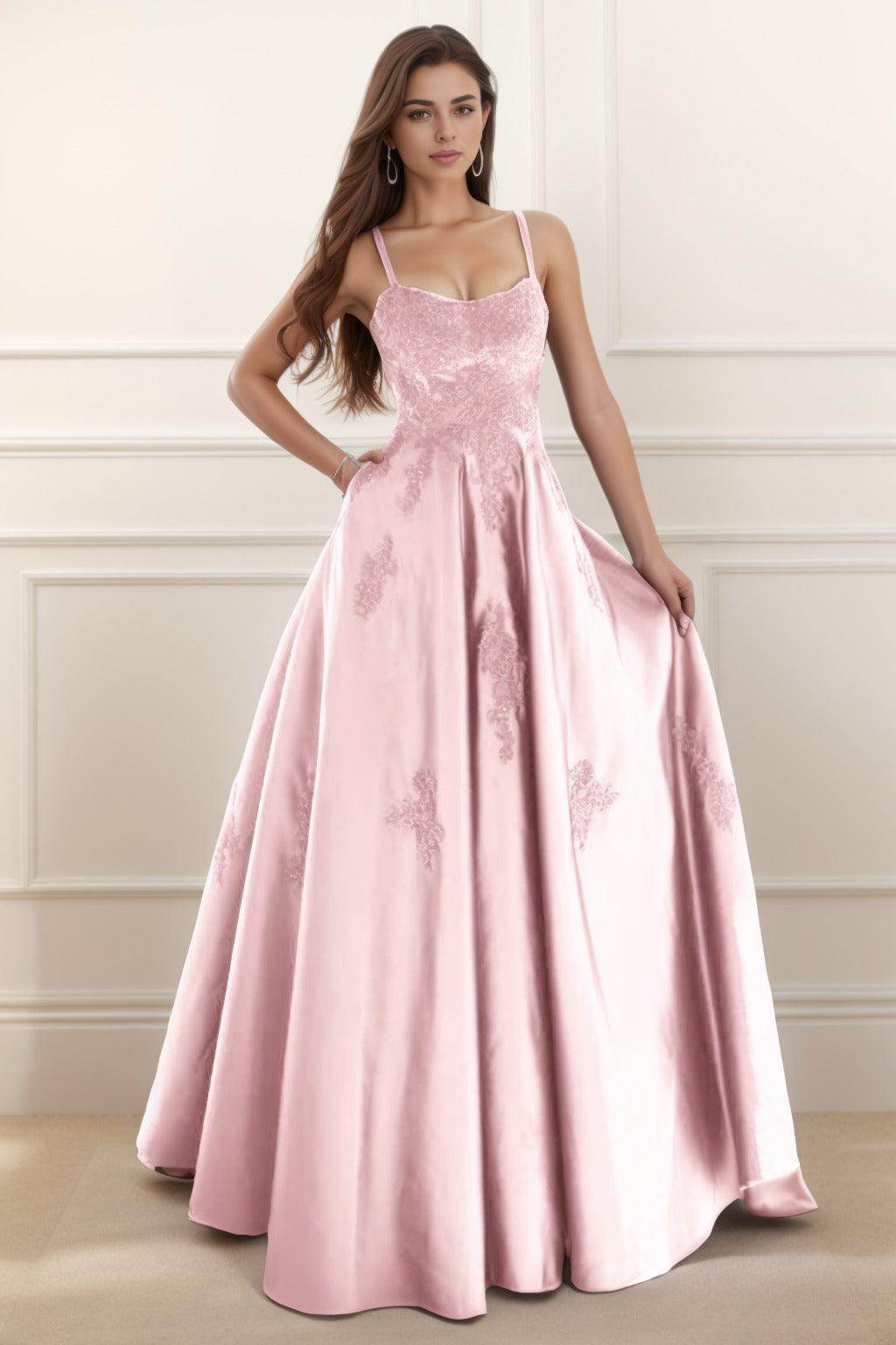 A-Line Floor Length Satin Prom Dress CS0458 - COCOMELODY