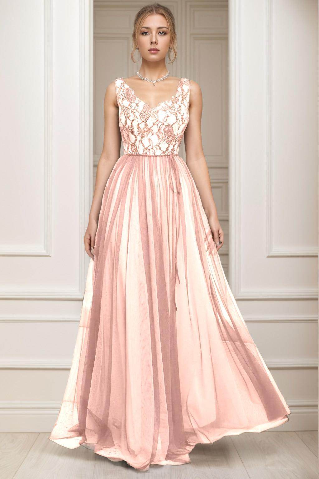 A-Line Sweep-Brush Train Tulle Prom Dress CS0466 - COCOMELODY