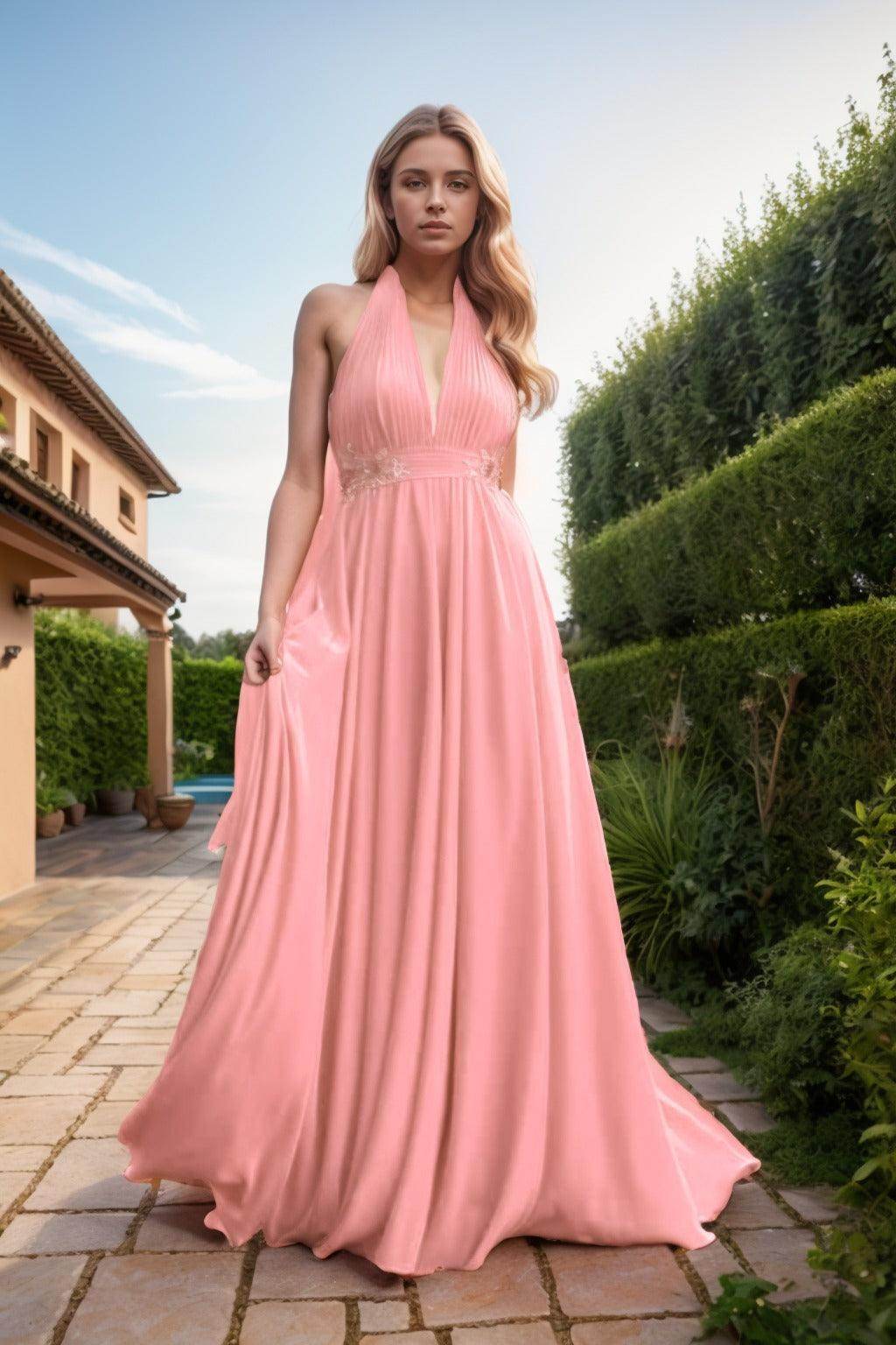 A-Line Sweep-Brush Train Chiffon Prom Dress CS0457 - COCOMELODY