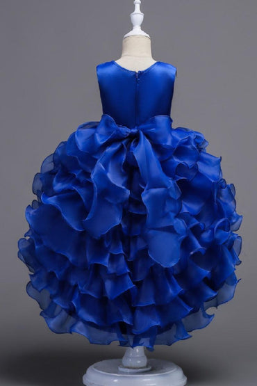 Ball Gown Illusion Round Neck Sleeveless Ruffled Organza Flower Girl Dresses 1029091411303 - 7 Days / Royal Blue / 100cm - COCOMELODY