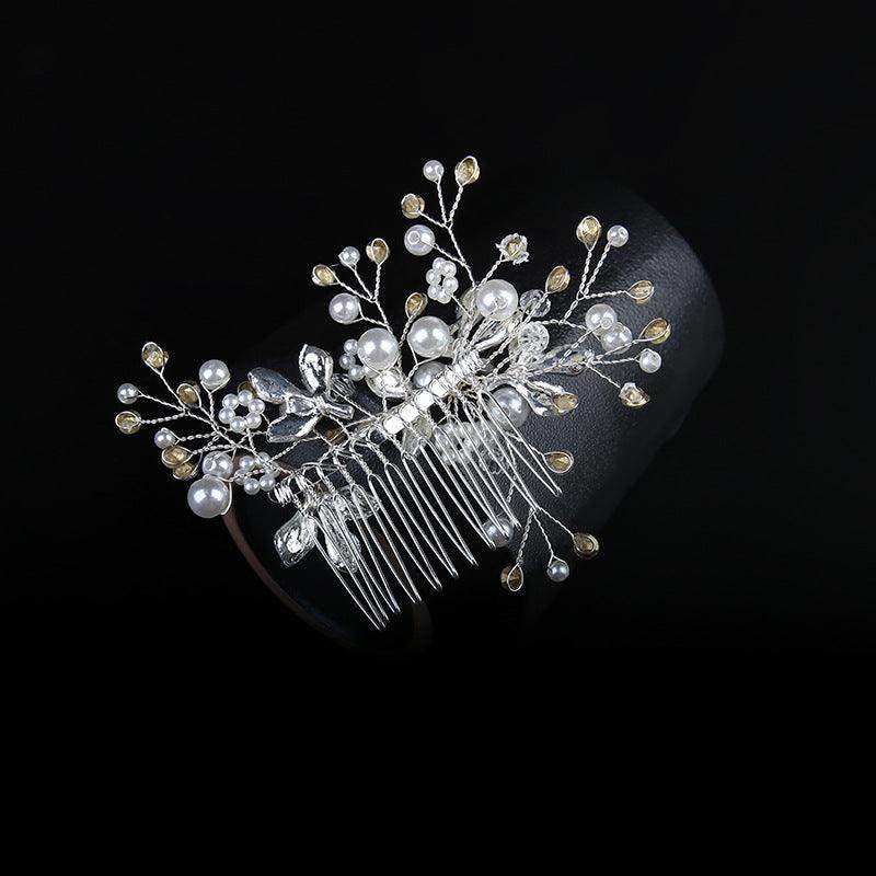 White hand alloy pin-comb Crystal tiara Bridal hair Comb Pearl tiara 628757223737 - COCOMELODY
