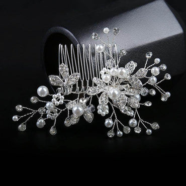 White hand alloy pin-comb Crystal tiara Bridal hair Comb Pearl tiara 628757223737 - COCOMELODY