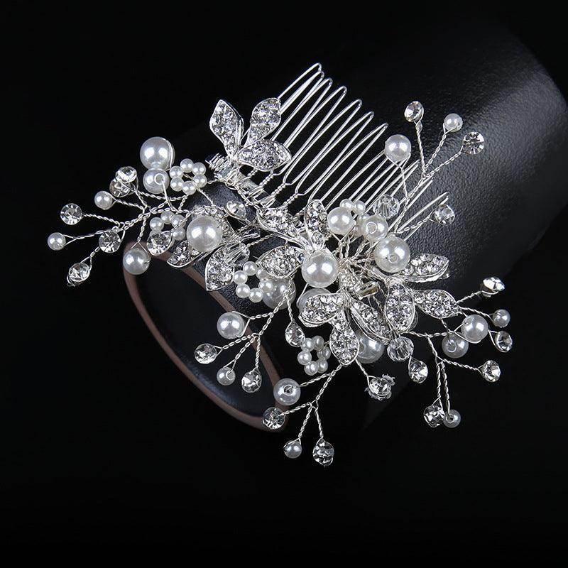 White hand alloy pin-comb Crystal tiara Bridal hair Comb Pearl tiara 628757223737 - COCOMELODY