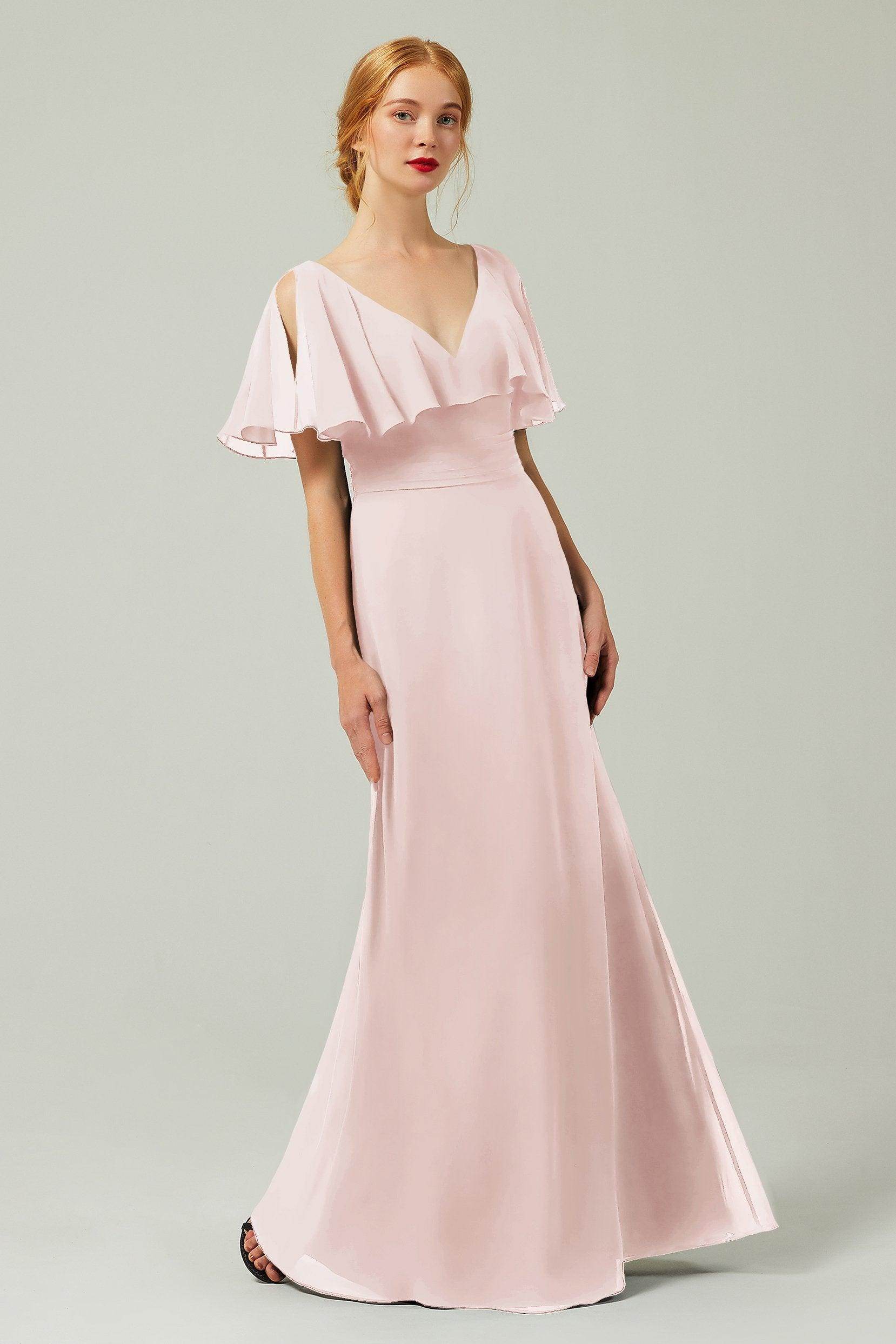 Sheath-Column Floor Length Chiffon Bridesmaid Dress Formal Dresses CB0341 - COCOMELODY