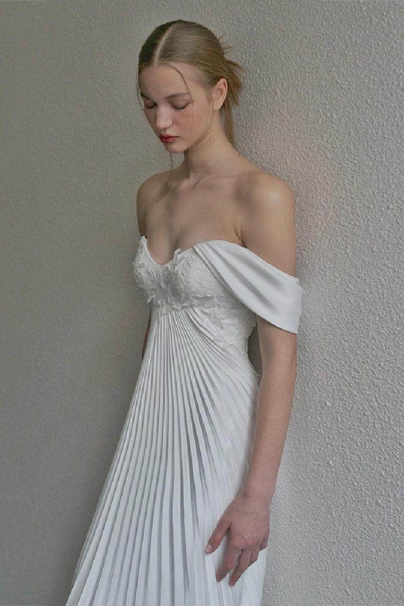 Sheath-Column Sweep-Brush Train Satin Wedding Dress 789801910655 - COCOMELODY