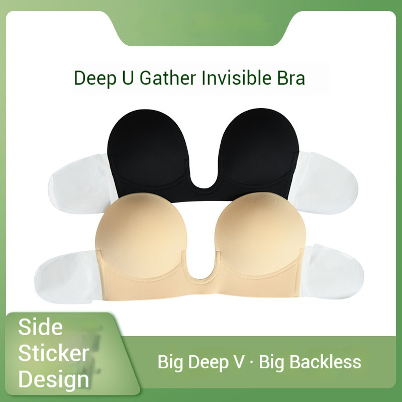 Deep U-shaped invisible bra One piece strapless super tucked-in wing traceless 691292759521 - COCOMELODY