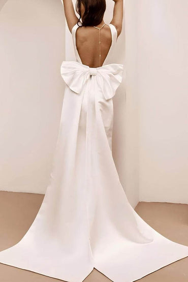 A-Line Short-Mini Satin Little White Dress 100022 - COCOMELODY