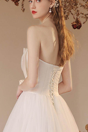 A-Line Floor Length Satin Tulle Wedding Dress 770225824782 - COCOMELODY