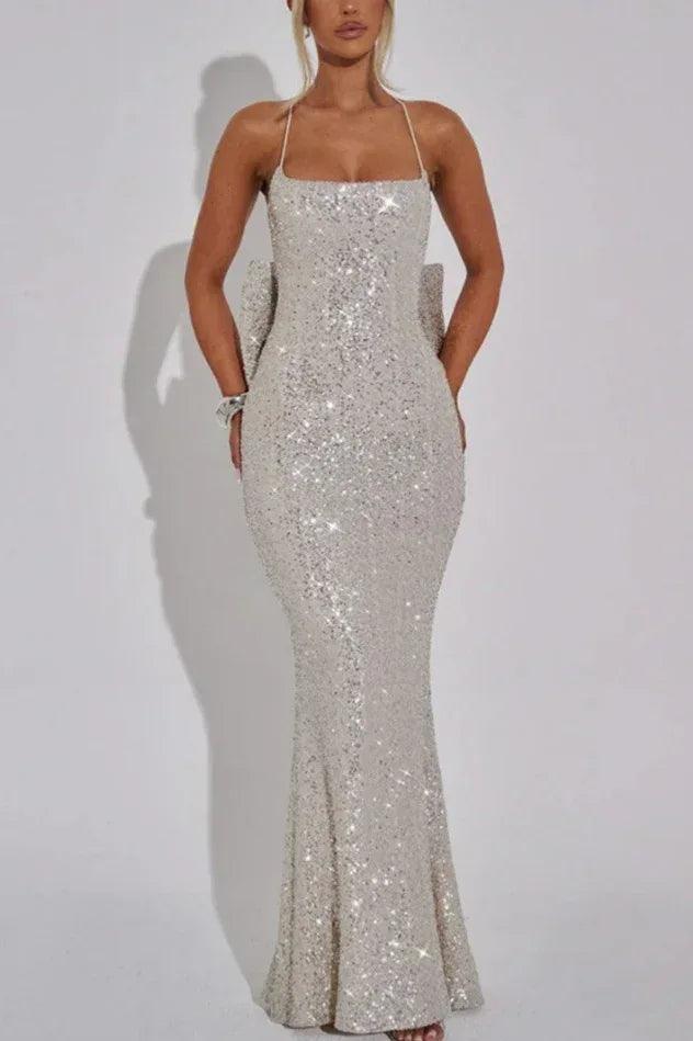 Mermaid Maxi Sequins Formal Evening Dresses 861326172487 - Silver - COCOMELODY