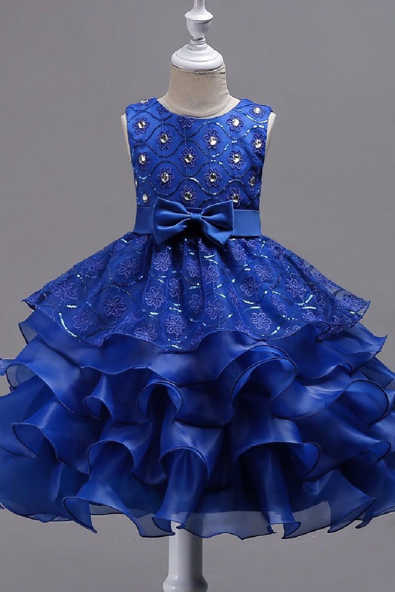 Ball Gown Round Neck Sleeveless Ruffled Organza Knee Length Flower Girl Dresses 1029768586286 - 7 Days / Royal Blue / 110cm - COCOMELODY