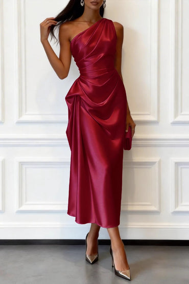 Trumpet-Mermaid Tea Length Satin Wedding Guest Dress 1033914017182