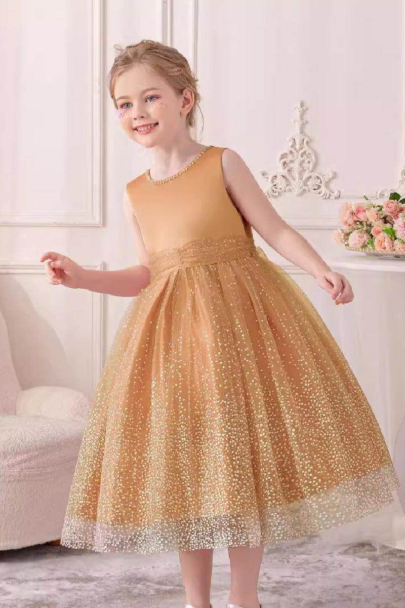 A-Line Scoop Neck Sleeveless Midi Tulle/Sequined Flower Girl Dresses 828722259586 - COCOMELODY