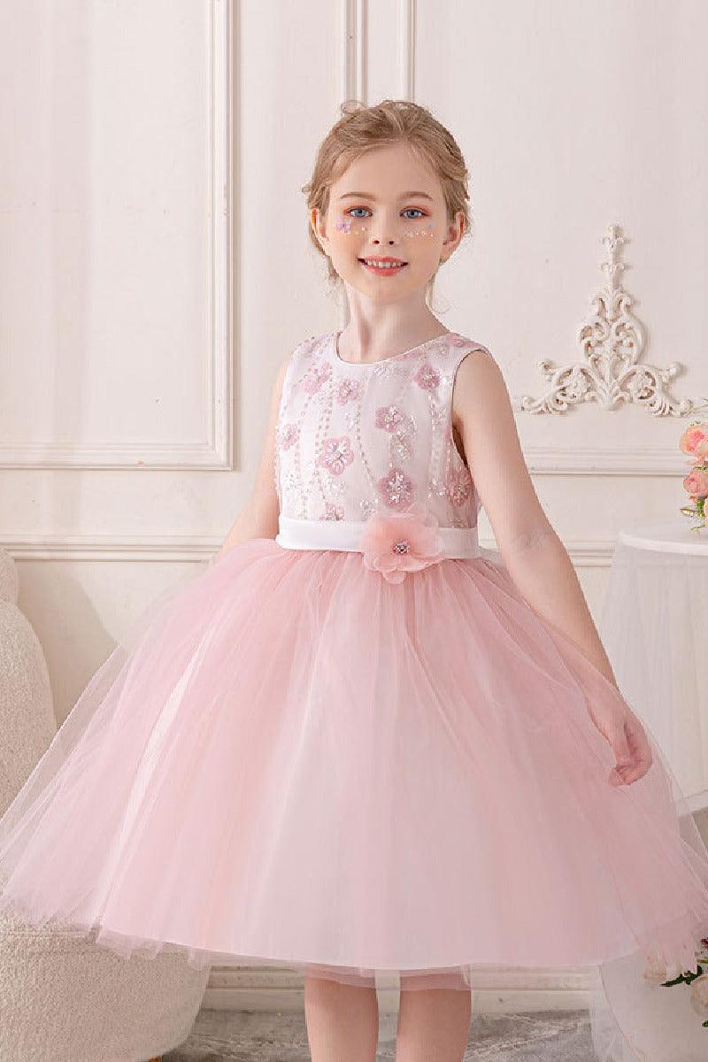 A-line/Princess Scoop Neck Knee-Length Lace Tulle Flower Girl Dress With Bowknot Sashes 854386467203 - COCOMELODY
