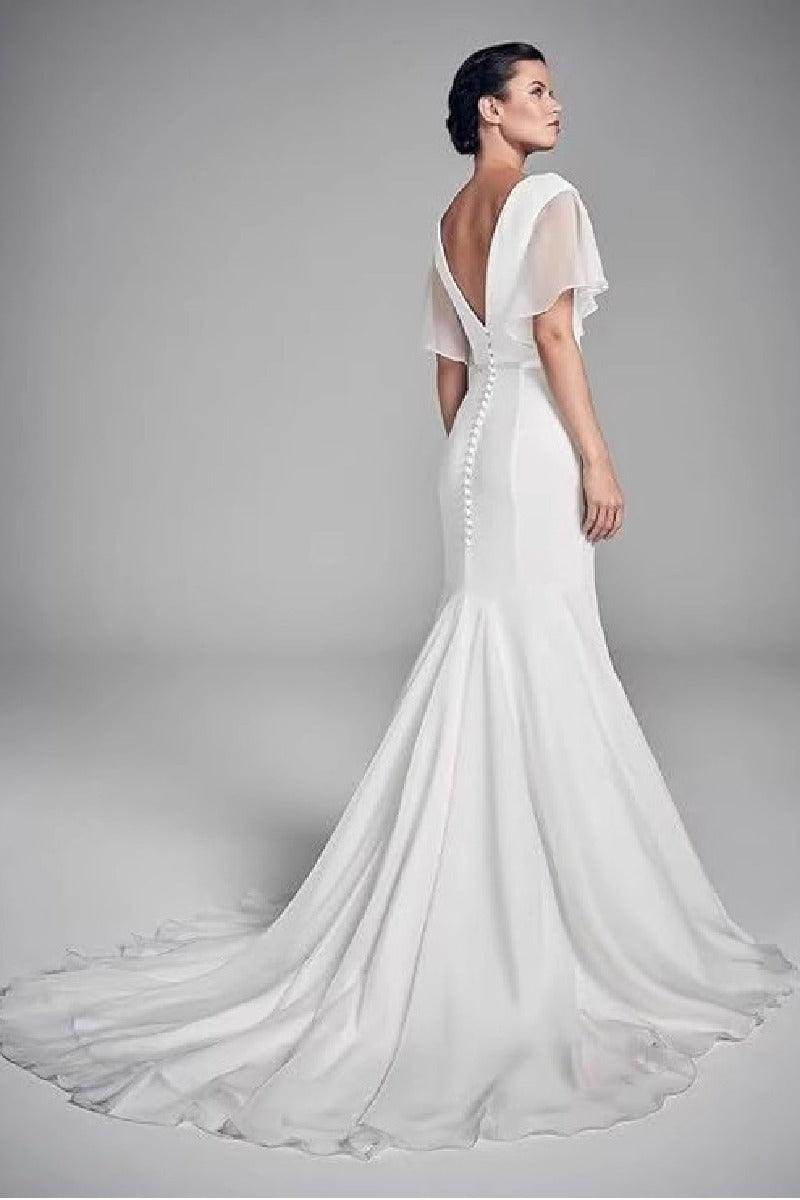 Trumpet-Mermaid Sweep-Brush Train Chiffon Wedding Dress 848278881654 - COCOMELODY