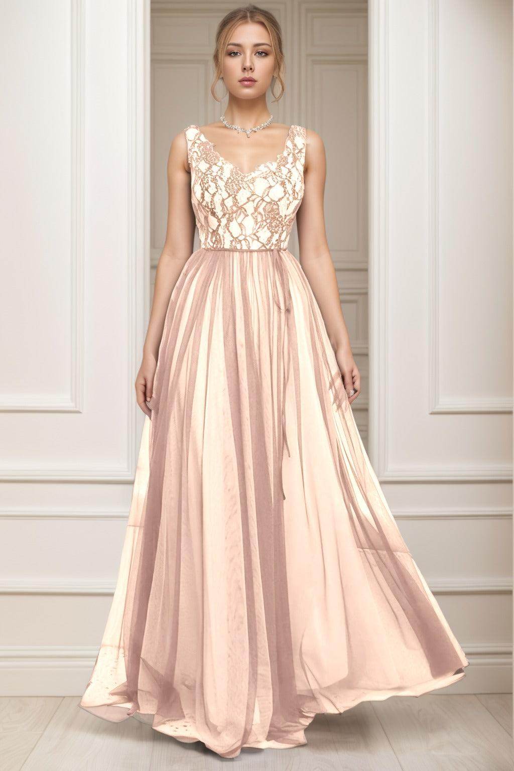 A-Line Sweep-Brush Train Tulle Prom Dress CS0466 - COCOMELODY